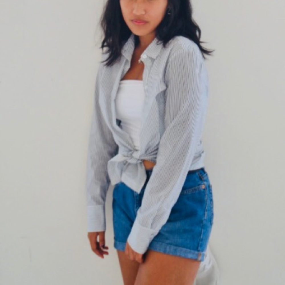 Blue/gray and white striped blouse!!